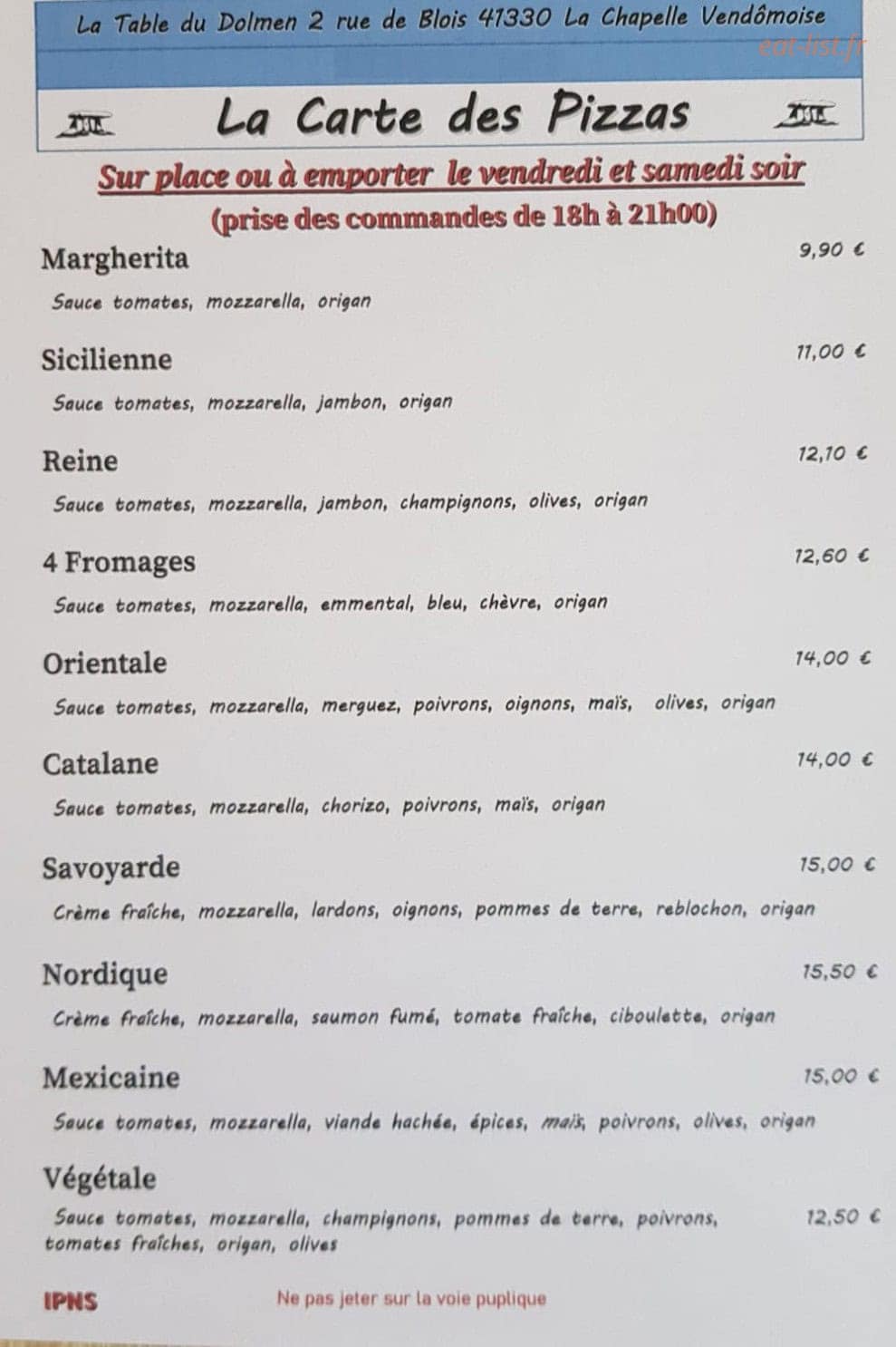 La Table du Dolmen — carte page 1