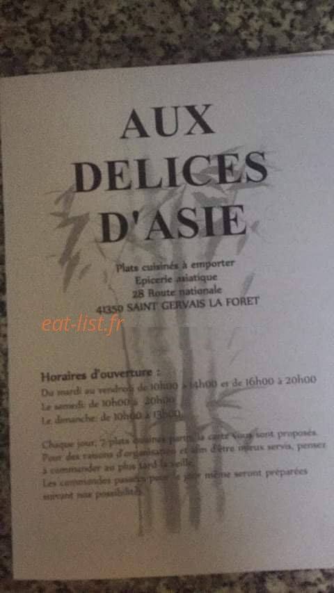 Aux Délices d'Asie — carte page 1