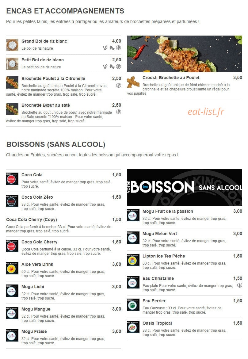 Carte et menu de Bò Bún King Food à Saint Gervais la Foret — Les encas, accompagnements, ...