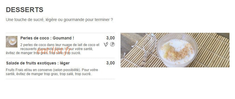 Carte et menu de Bò Bún King Food à Saint Gervais la Foret — Les desserts