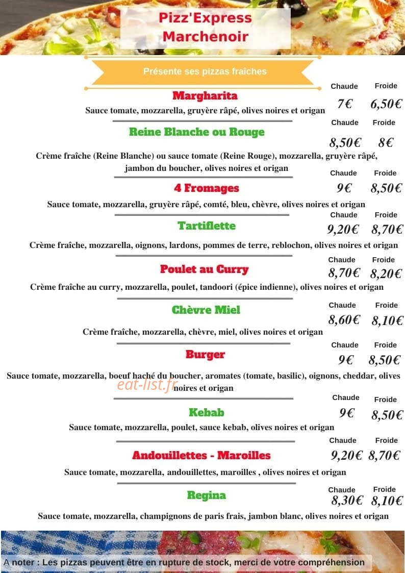 Pizz'express — carte page 1
