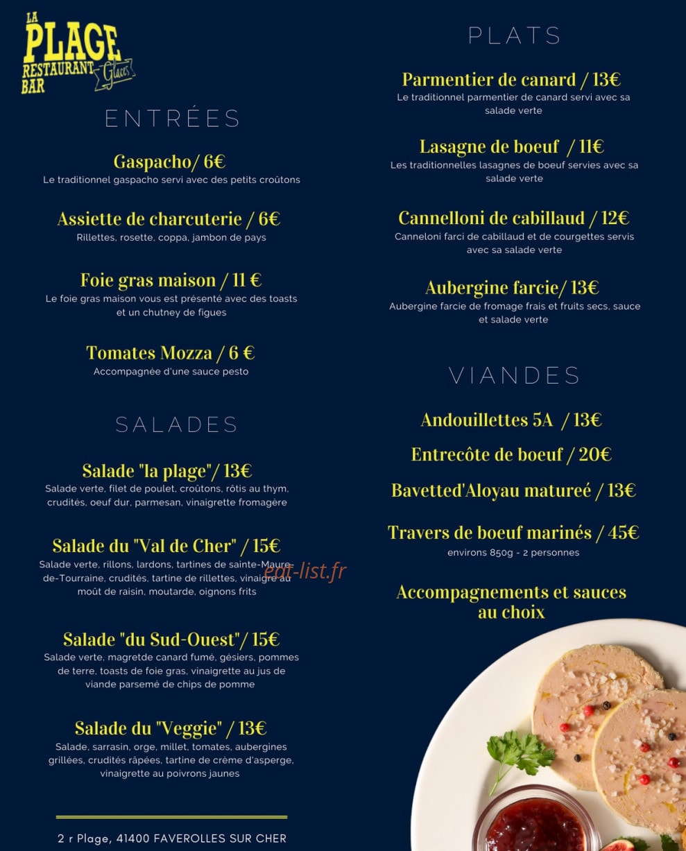 Restaurant de la Plage — carte page 1