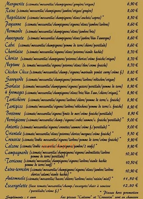 Les Pizz' du Rempart — carte page 1