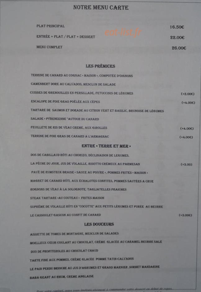 O bistro — carte page 1