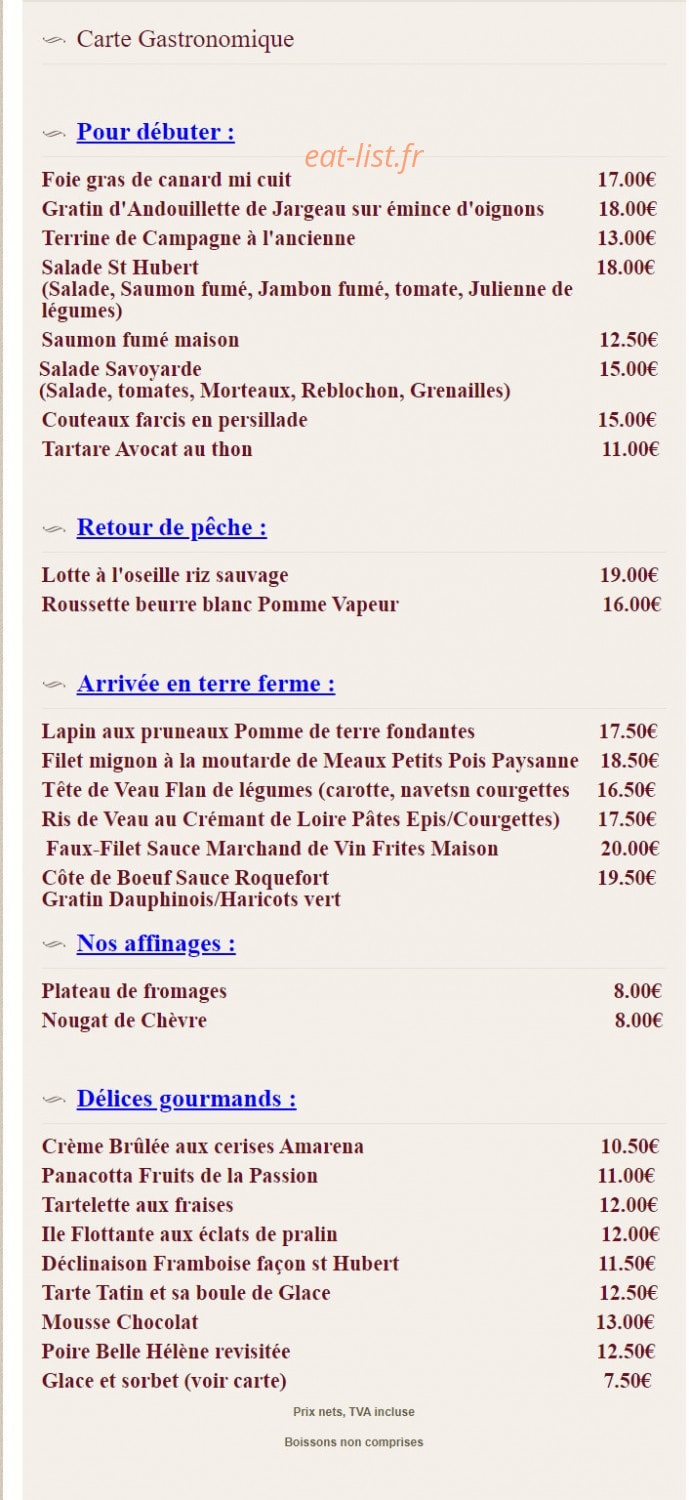 Le Saint-Hubert — carte page 2