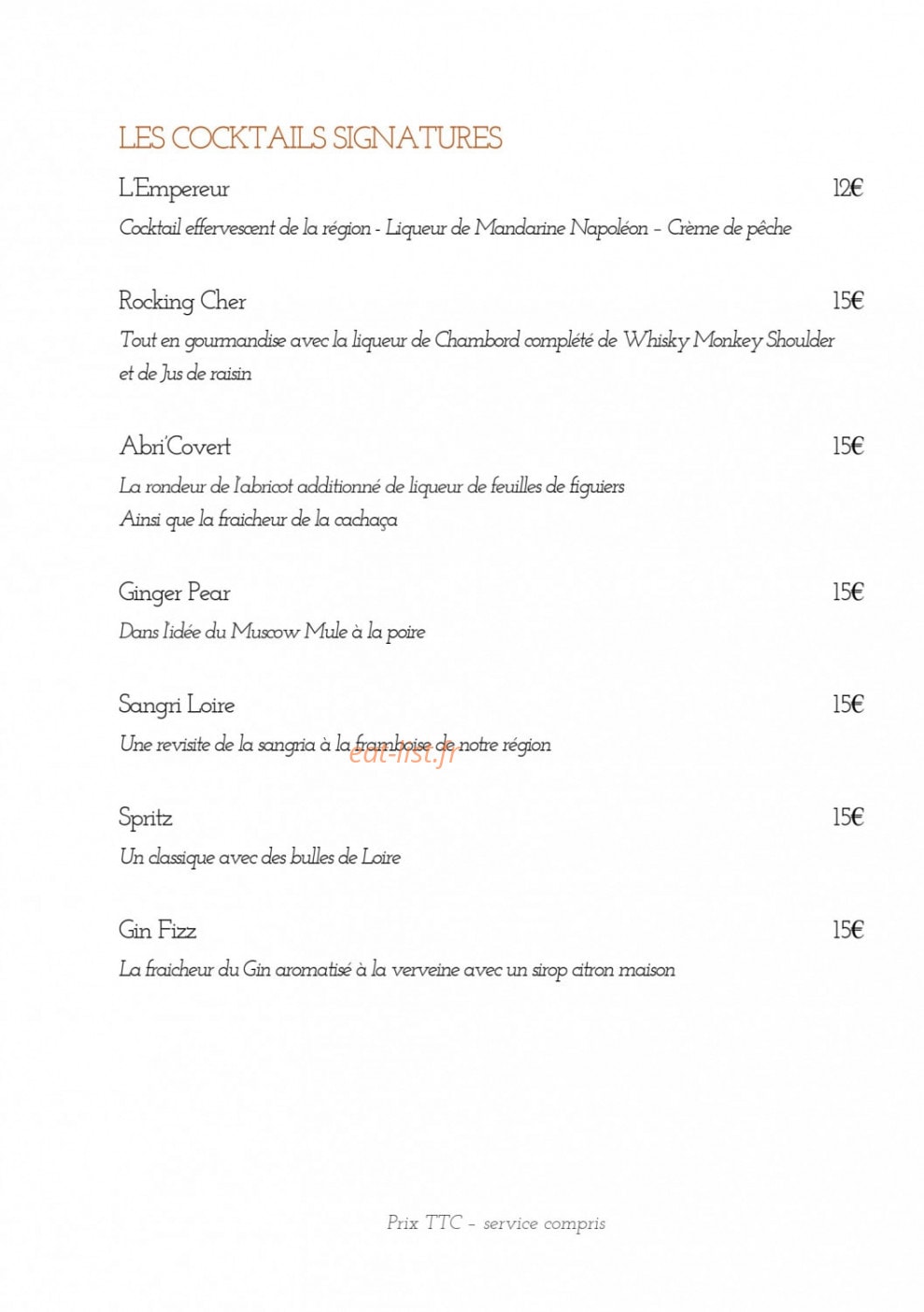 L'Auberge à Cheverny menu et photos