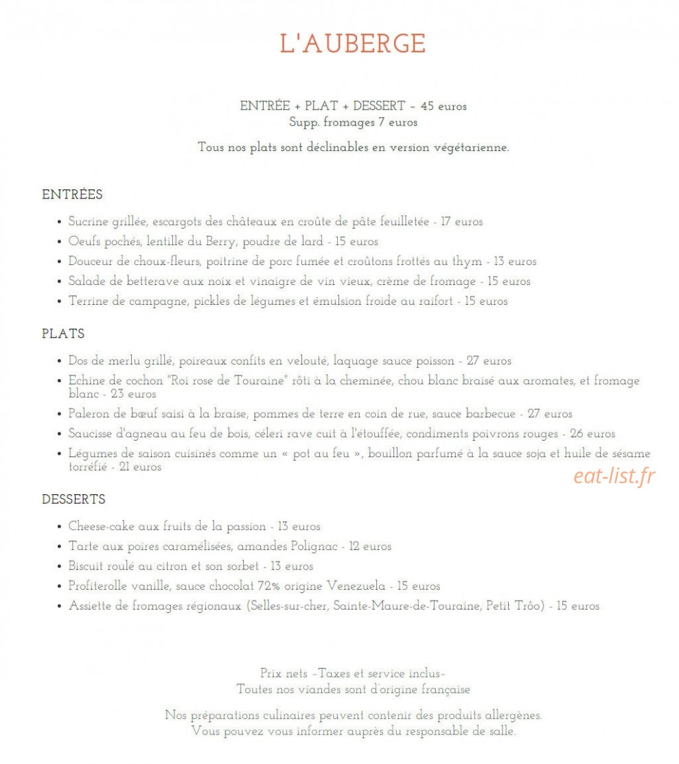 L'Auberge — carte page 1