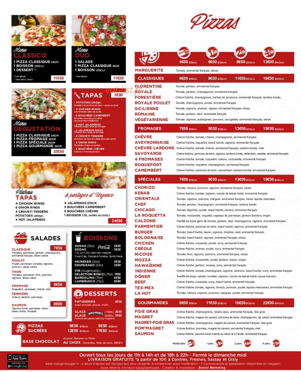 Pizza Bonici — carte page 1
