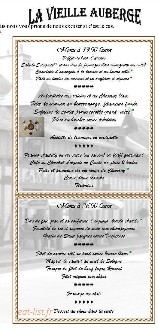 La Vieille Auberge à Cour Cheverny - menu et photos