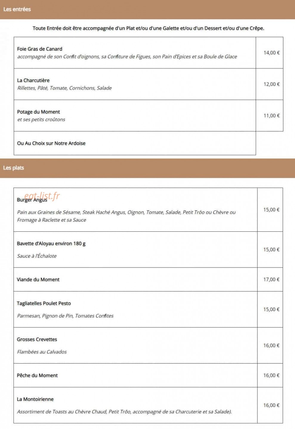 Auberge Sainte Catherine — carte page 4