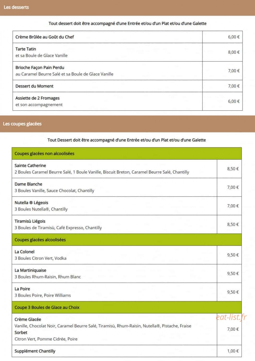 Auberge Sainte Catherine — carte page 6