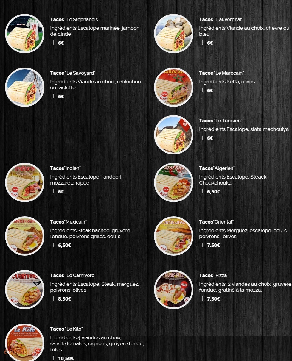 Al Tacos — carte page 1