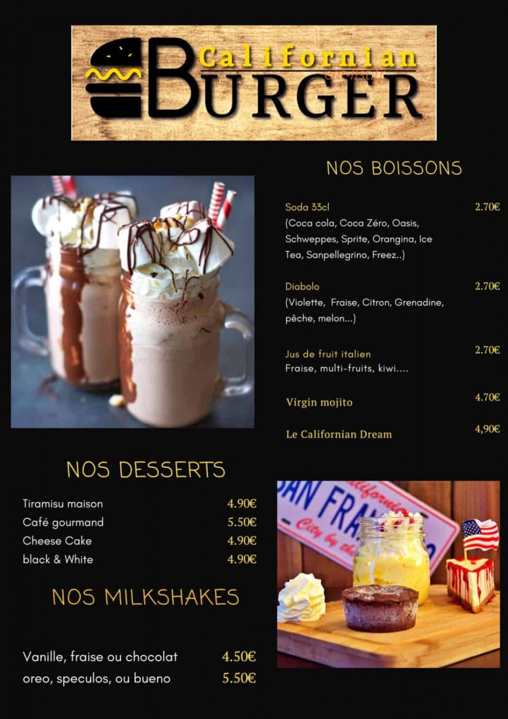 Californian Burger — carte page 2