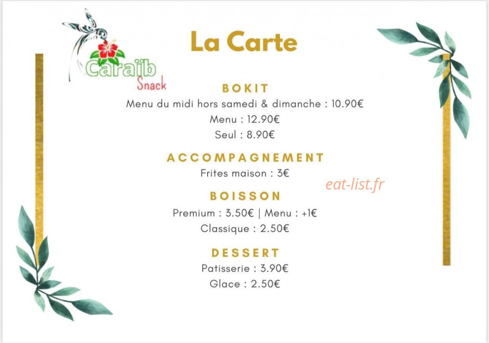 Caraïb’snack — carte page 1