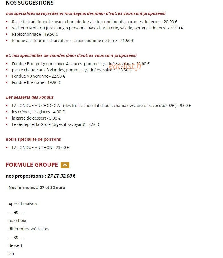Chez Les Fondus — carte page 1