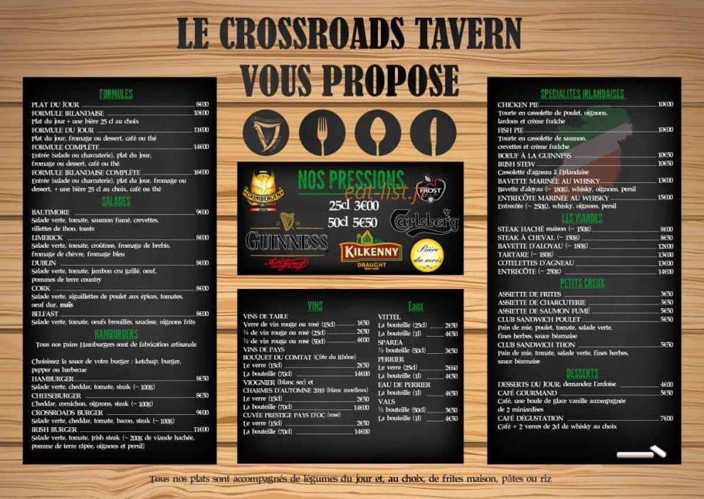 Crossroads Tavern — carte page 1