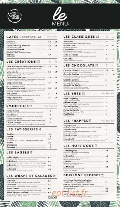 Daily Coffee Shop — carte page 1