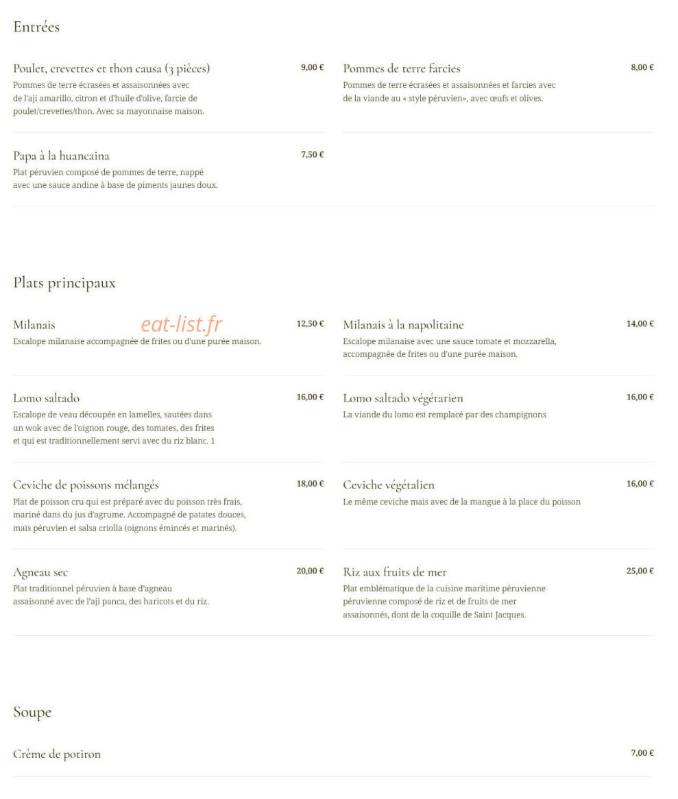 El Inca — carte page 1