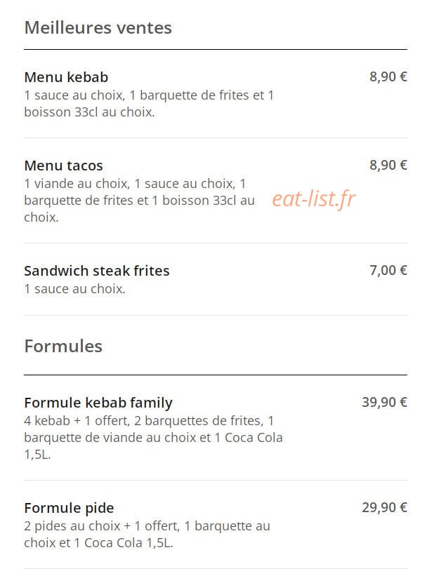 Iskender Kebab — carte page 1