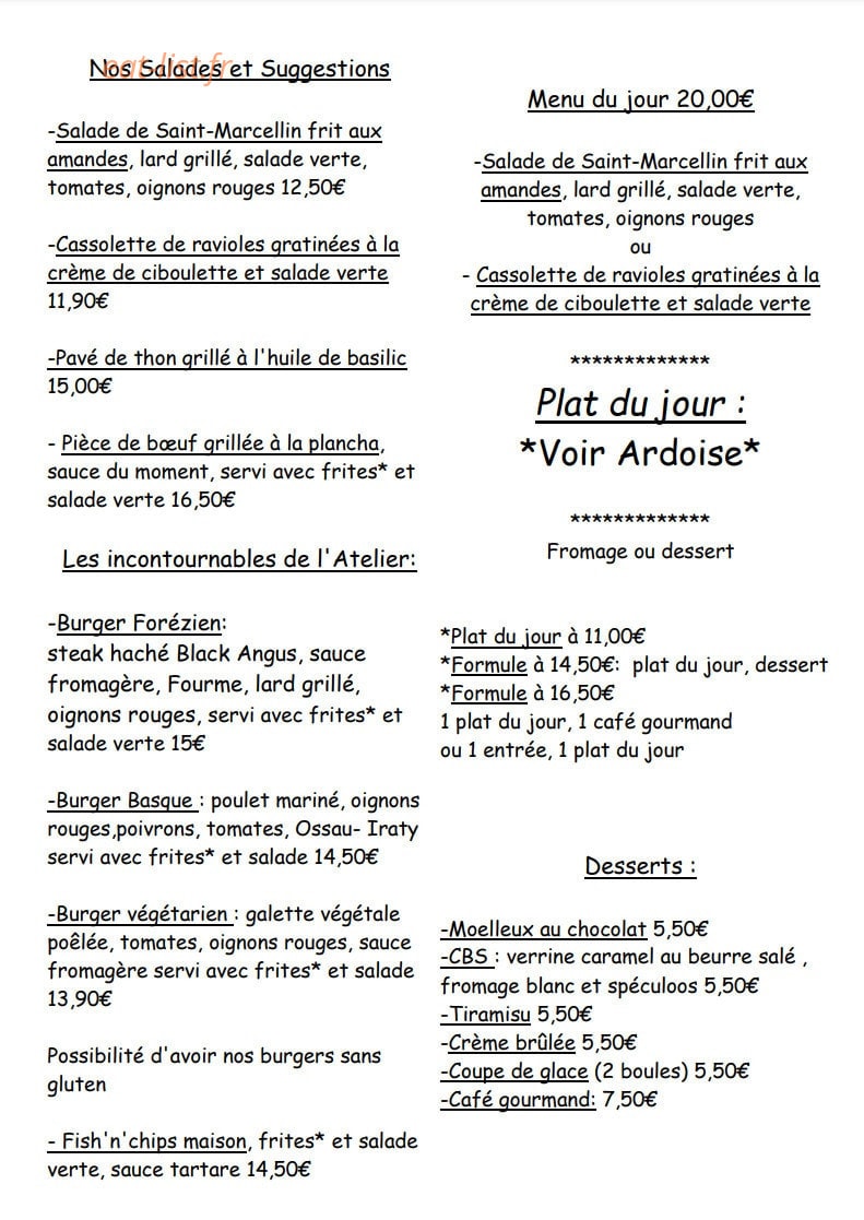 L' Atelier de Fauriel — carte page 1
