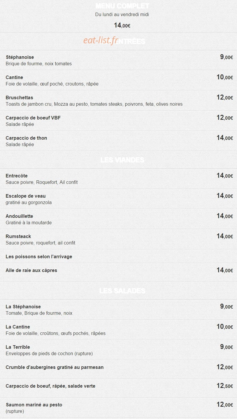 La cantine stéphanoise — carte page 1
