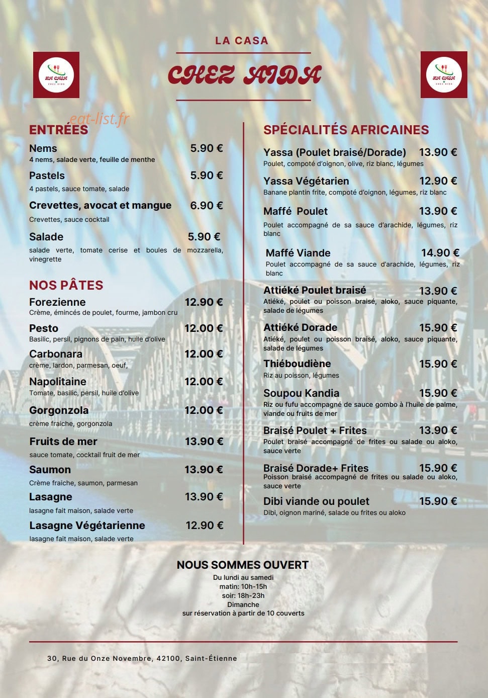 La Casa chez Aida — carte page 1