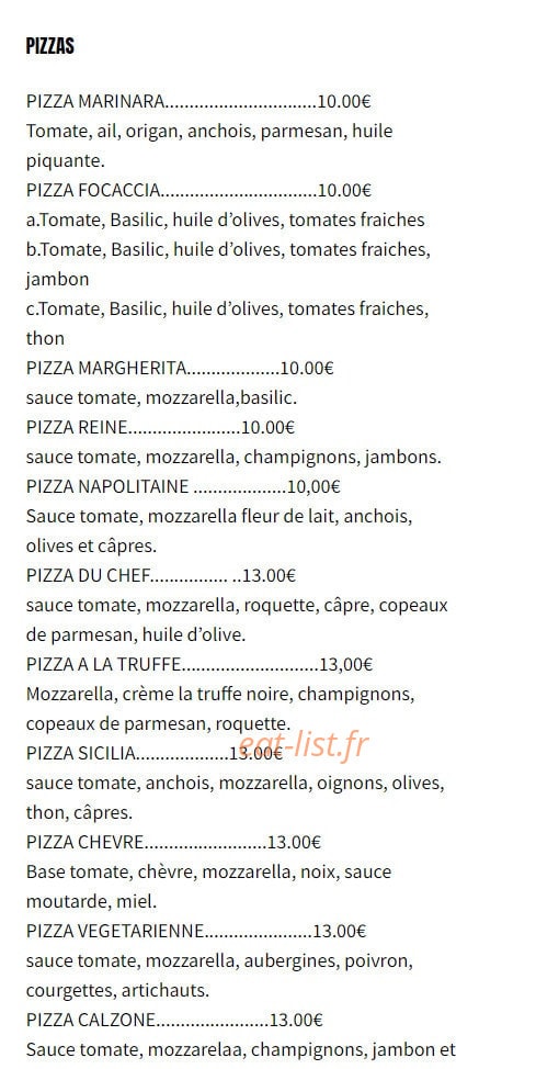 La Focaccia — carte page 1