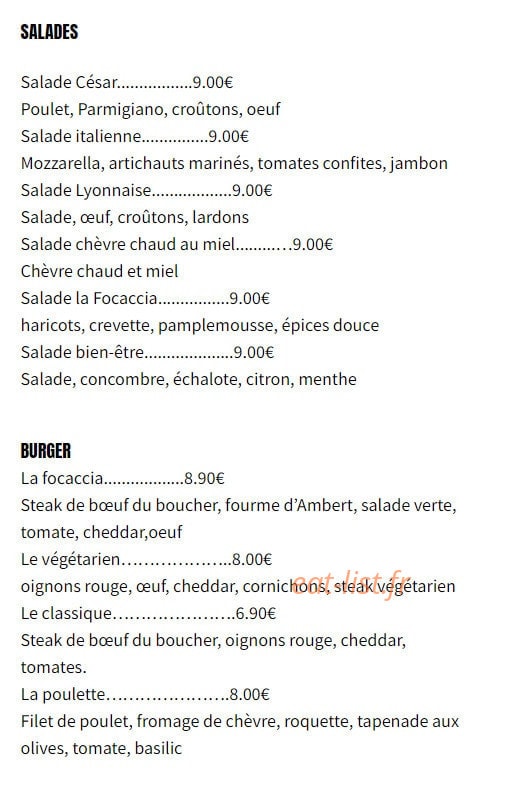 La Focaccia — carte page 3