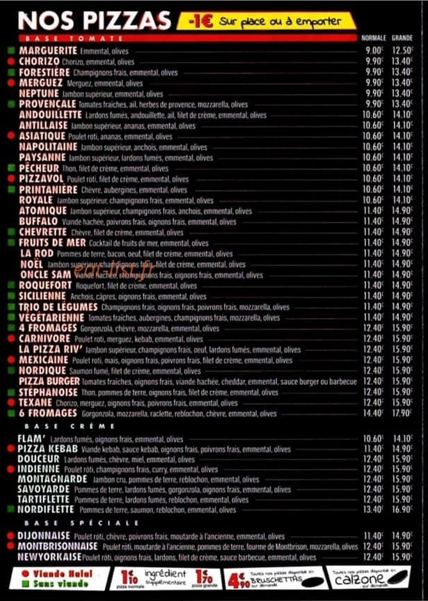 La Pizza Riv — carte page 1