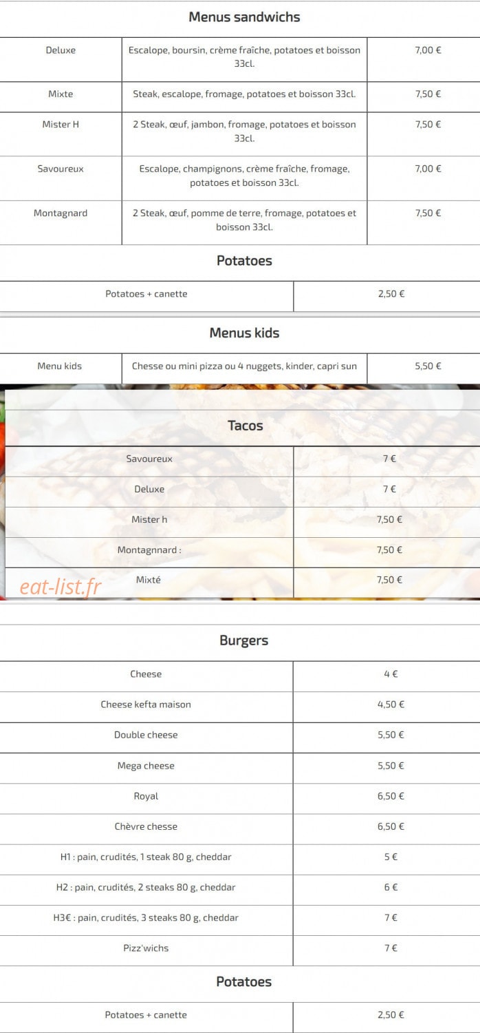 Le 168 Food — carte page 1