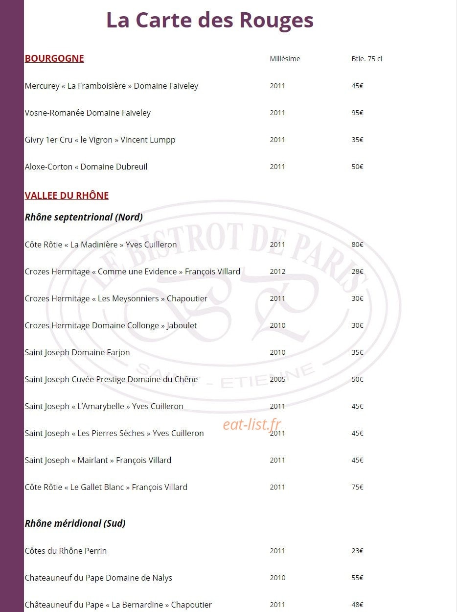 Le Bistrot de Paris — carte page 9