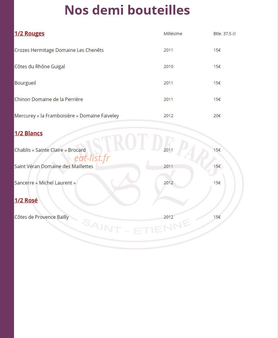 Le Bistrot de Paris — carte page 13