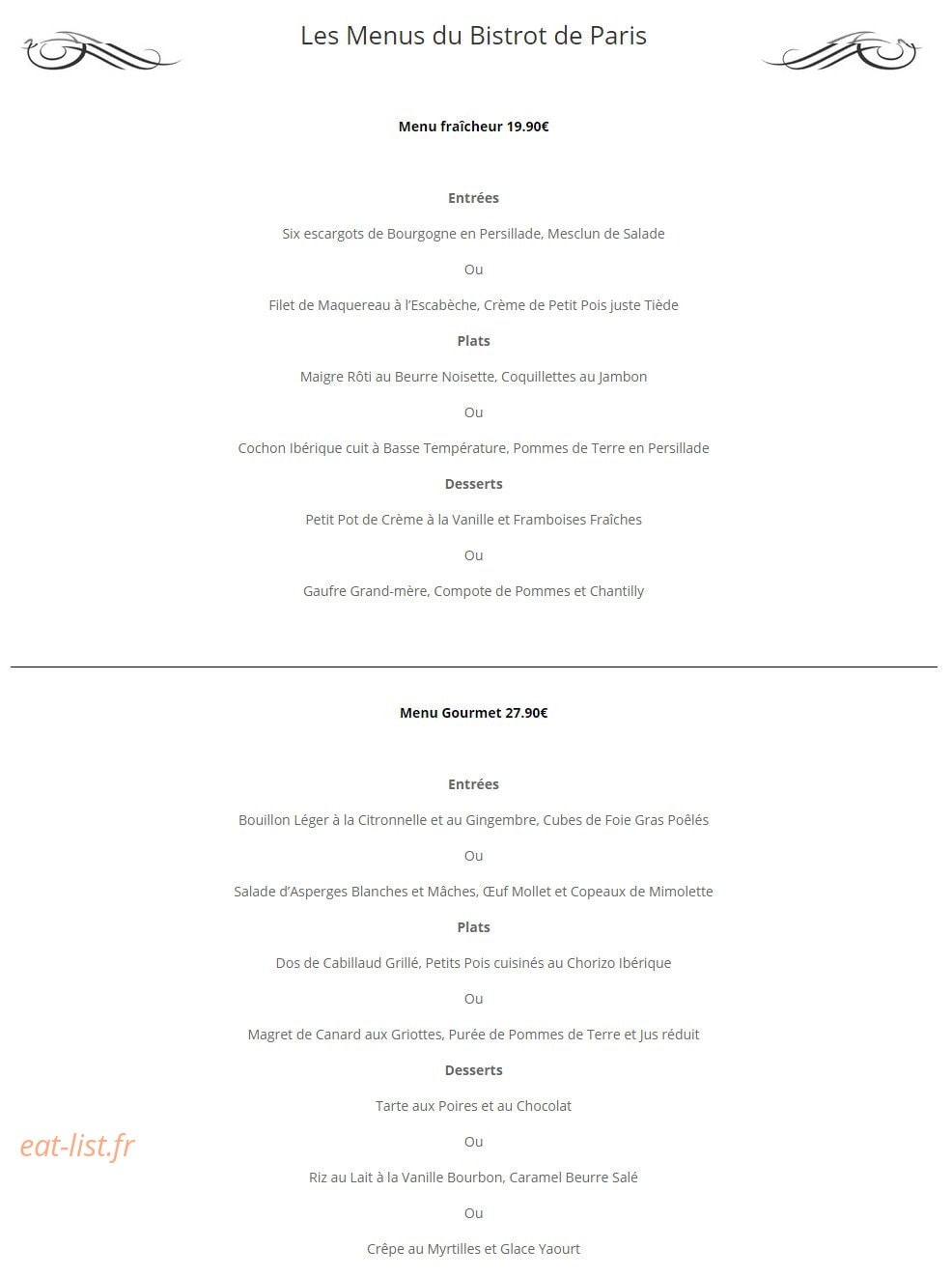 Le Bistrot de Paris — carte page 2