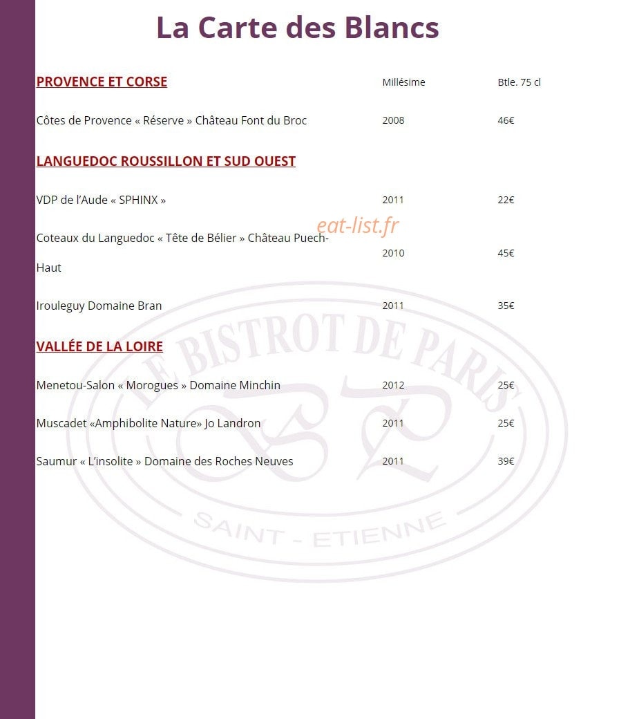 Le Bistrot de Paris — carte page 7