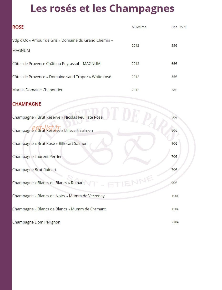 Le Bistrot de Paris — carte page 12