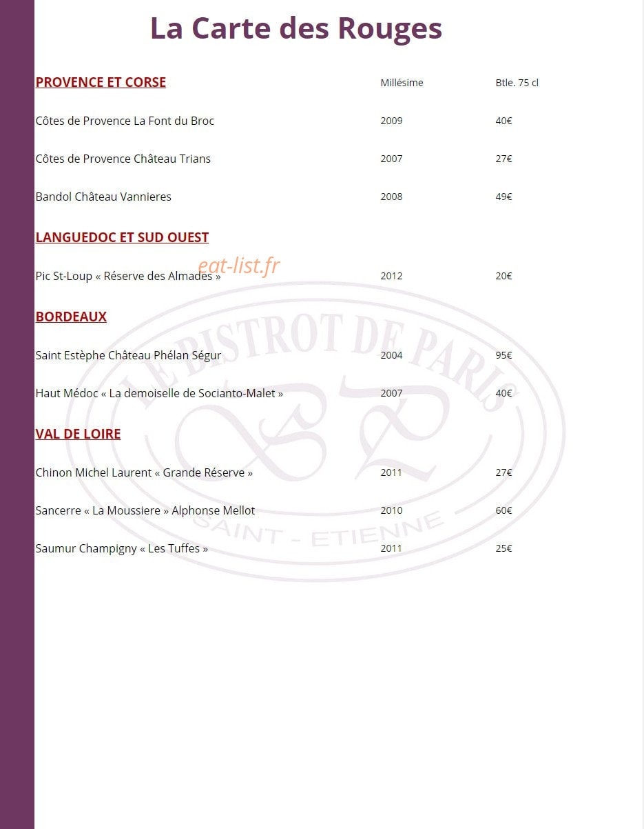 Le Bistrot de Paris — carte page 10