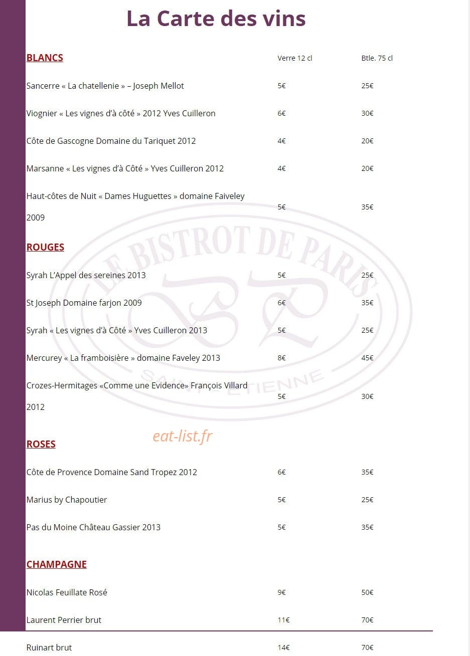 Le Bistrot de Paris — carte page 4