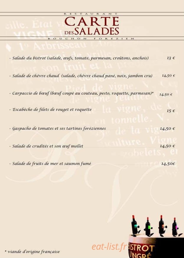 Le bistrot de vingré — carte page 1