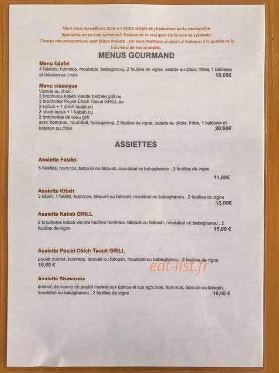 Le Comptoir Syrien — carte page 1