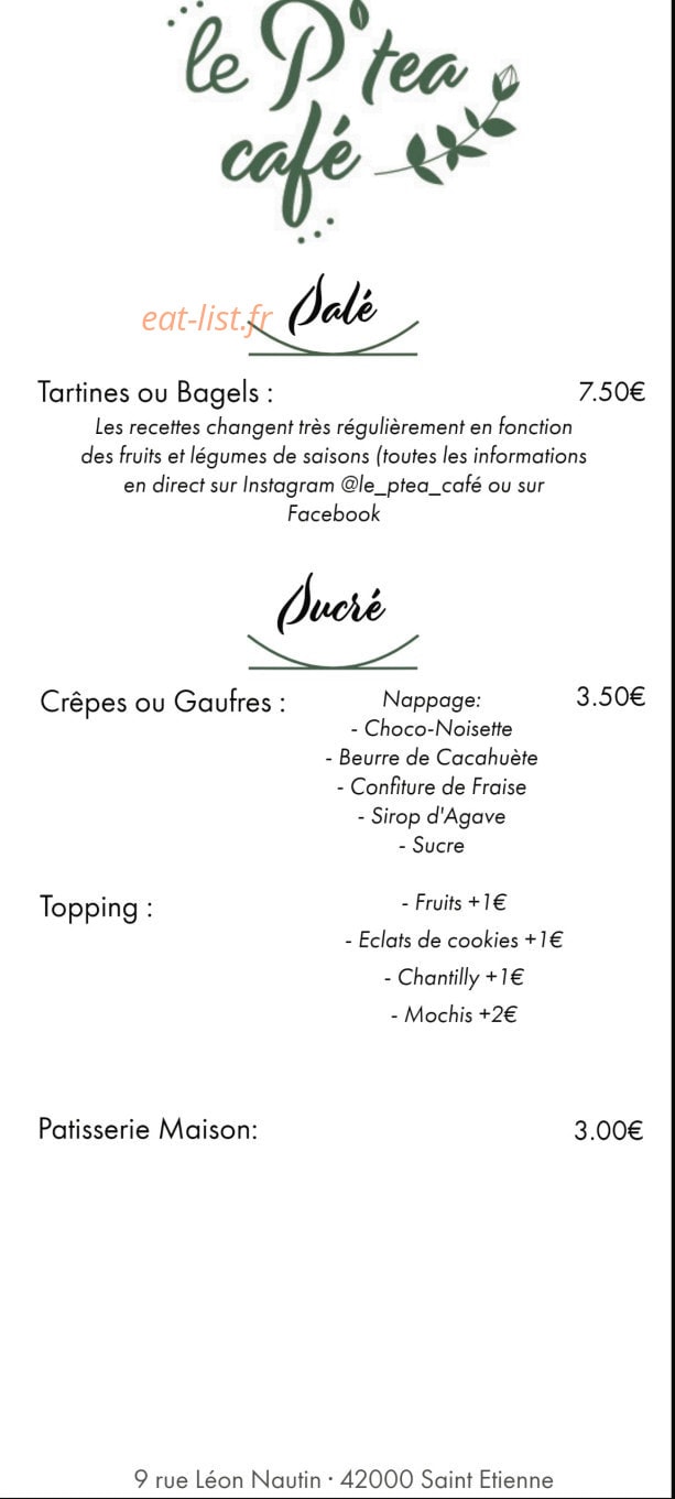 Le P’tea café — carte page 1