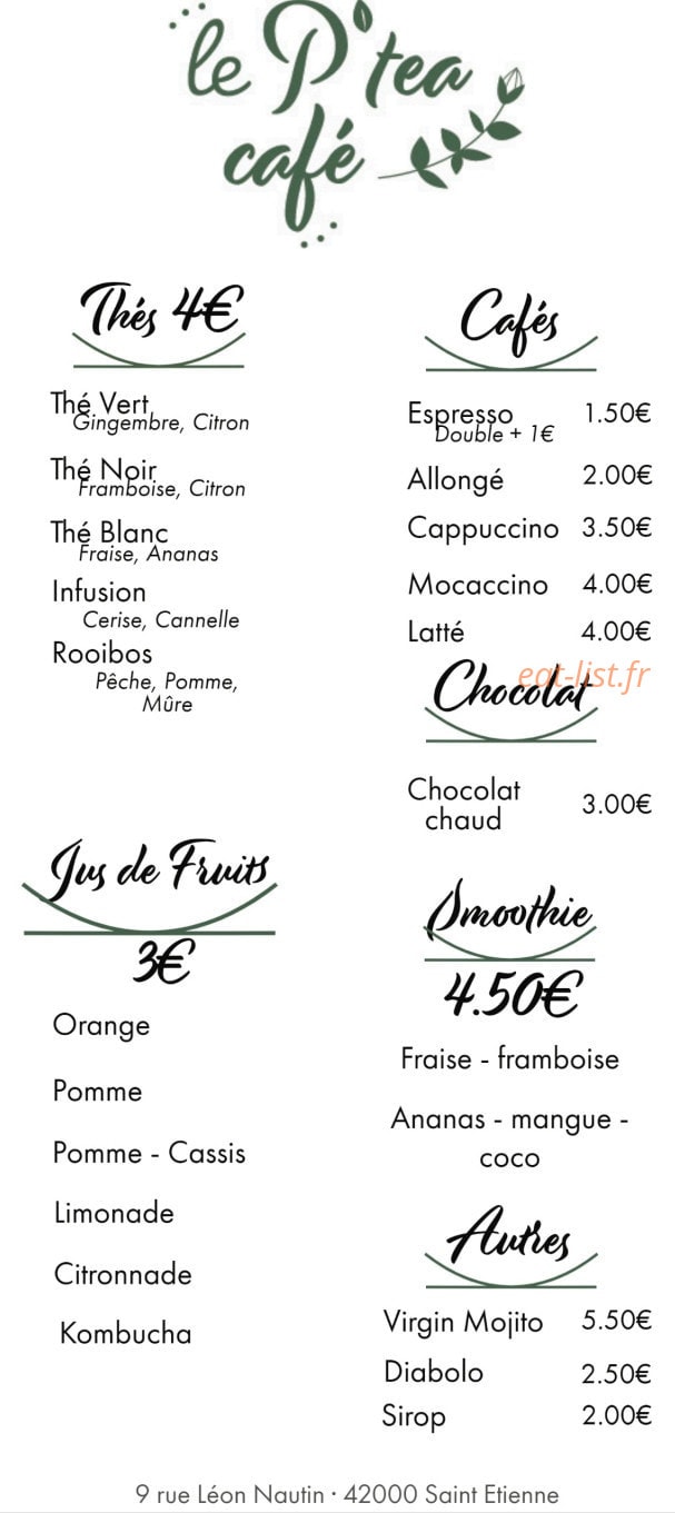 Le P’tea café — carte page 2