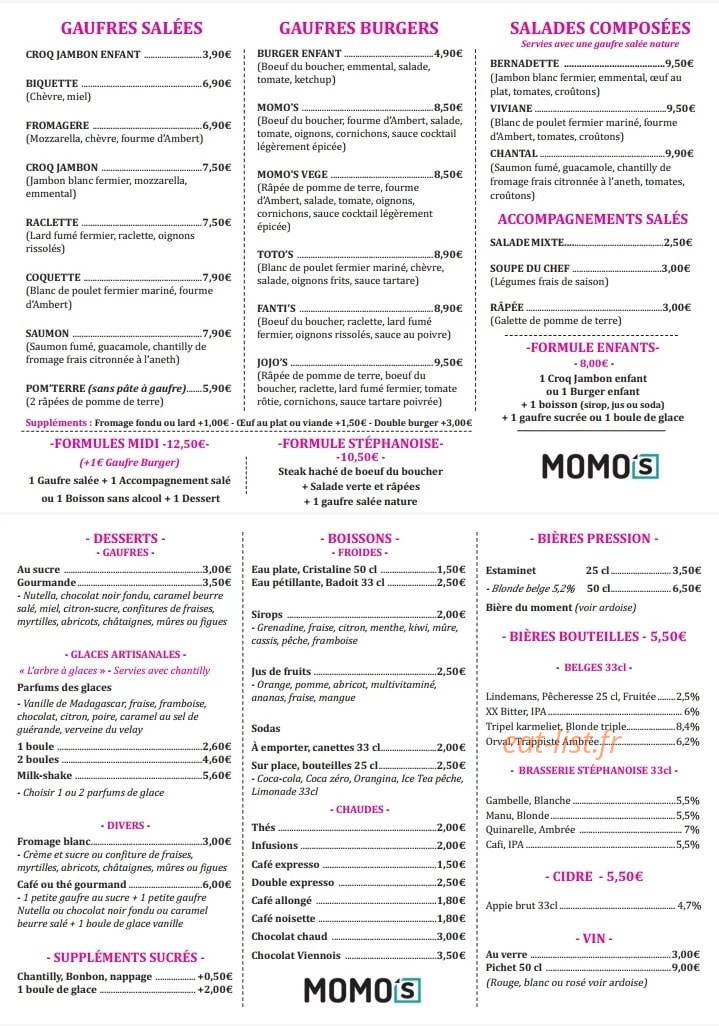 Momo's — carte page 1