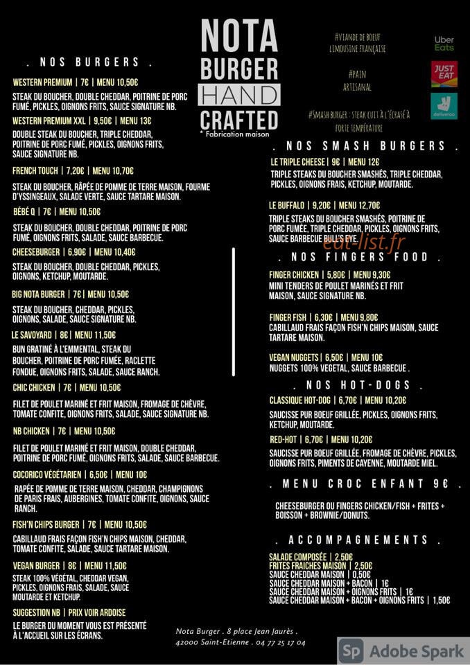 Nota Burger — carte page 1