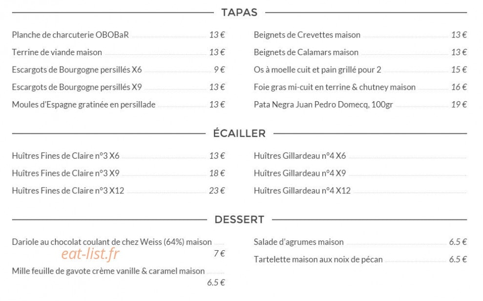 Obo Bar — carte page 2