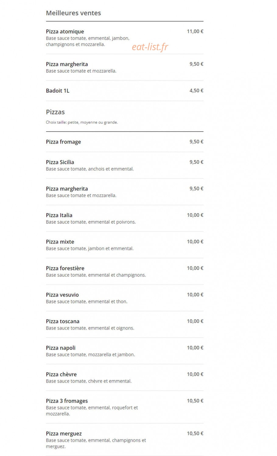 Pizza Napoli — carte page 1