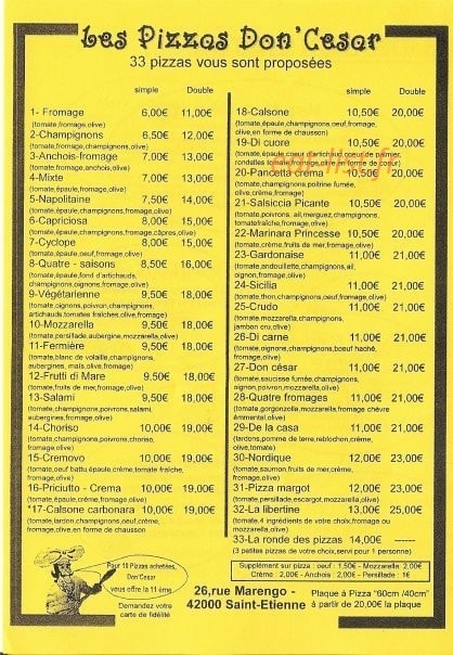 Pizzeria Don Cesar — carte page 1