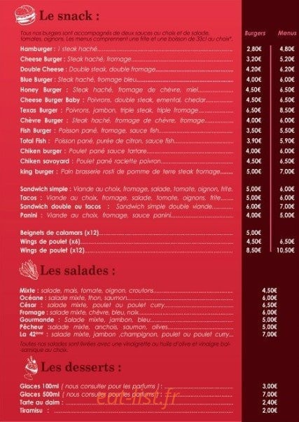 Pizzeria la 42eme — carte page 2