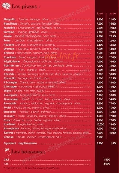 Pizzeria la 42eme — carte page 1