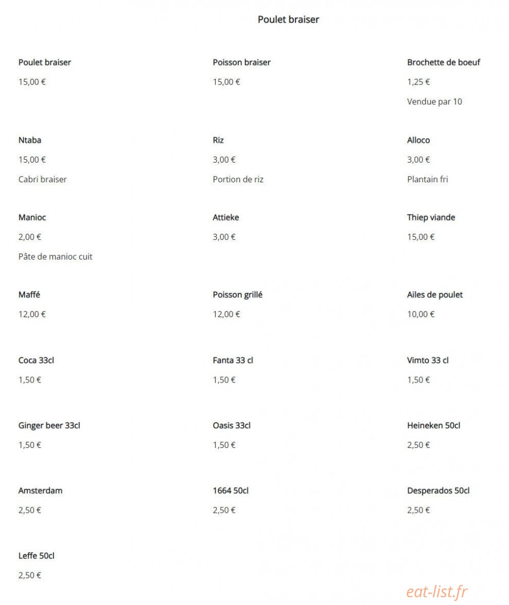 Restaurant africain ngeli ngeli — carte page 1