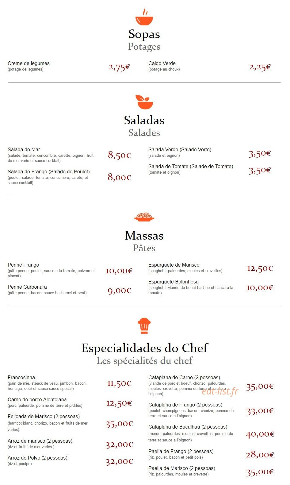 Restaurant du minho — carte page 2